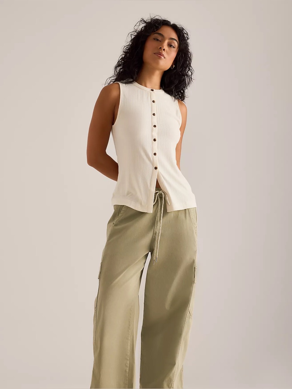VARLEY Latia Button Down Tank in Cream S